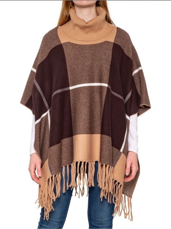 House of Harlow 1960 Sweaters - House of Harlow 1960 plaid poncho in brown and tan with a fringed hem